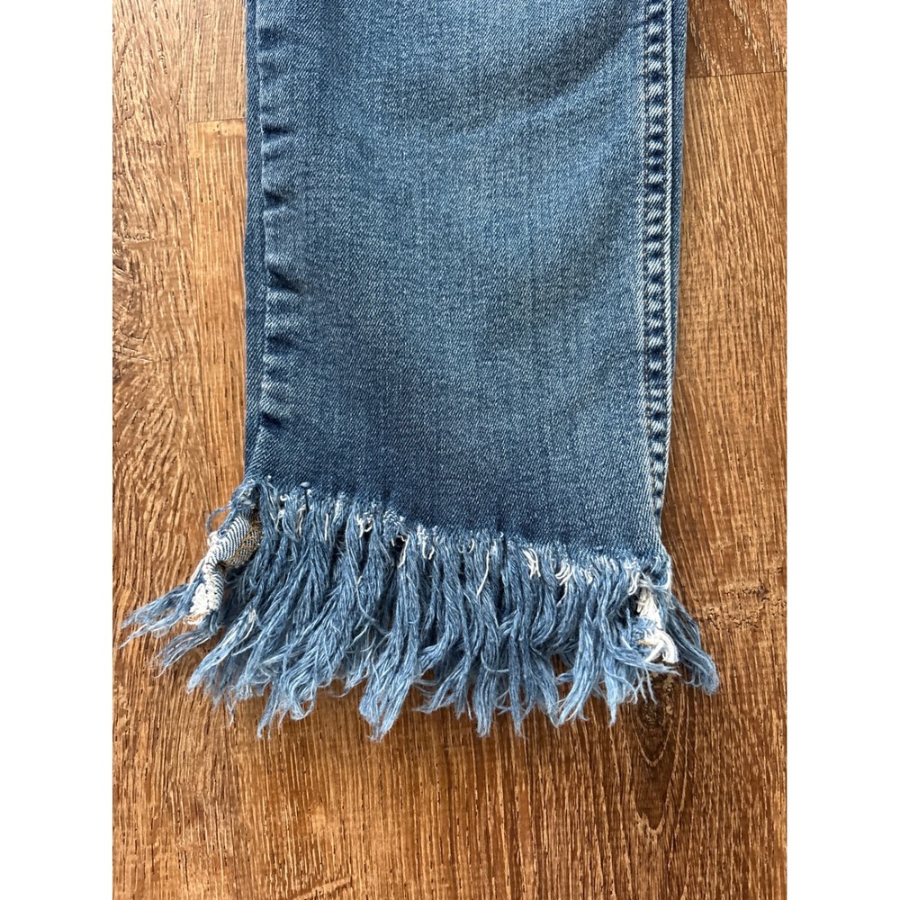 Free People Blue Distressed Ankle Crop Jeans with Frayed Hem - Picture 2 of 4